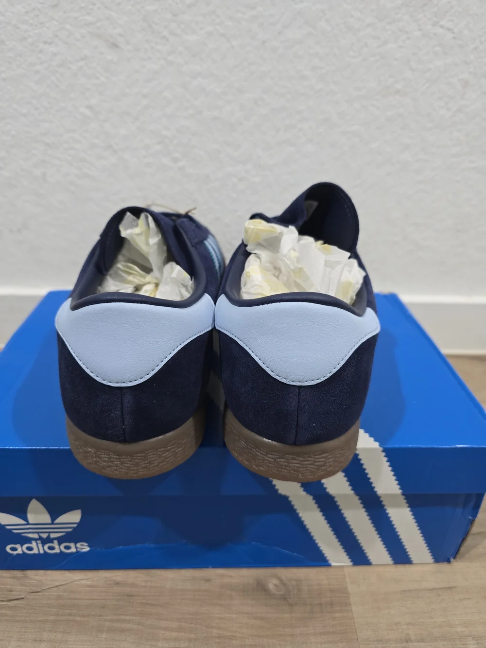 adidas Men’s Gazelle Suede Sneakers in Navy with Light Blue Stripes